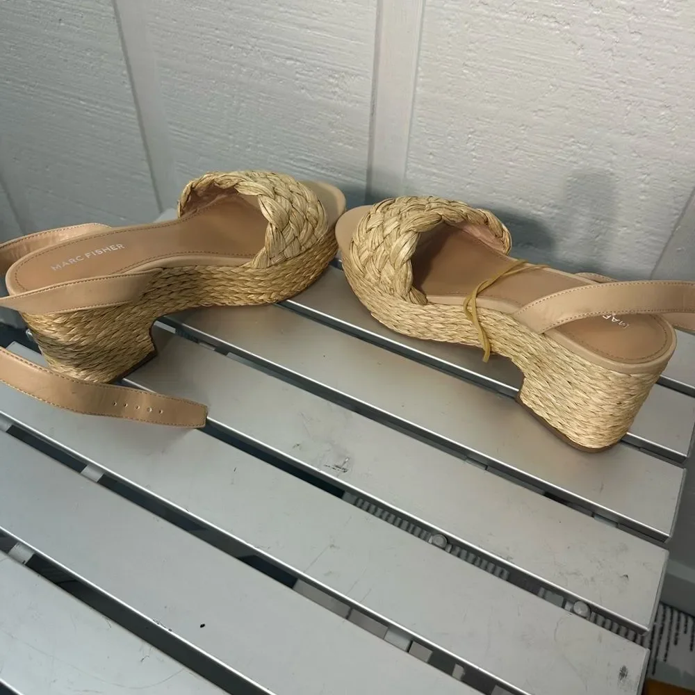 Marc Fisher Steele Jute Raffeta Platform Sandals Size 10 NWOT